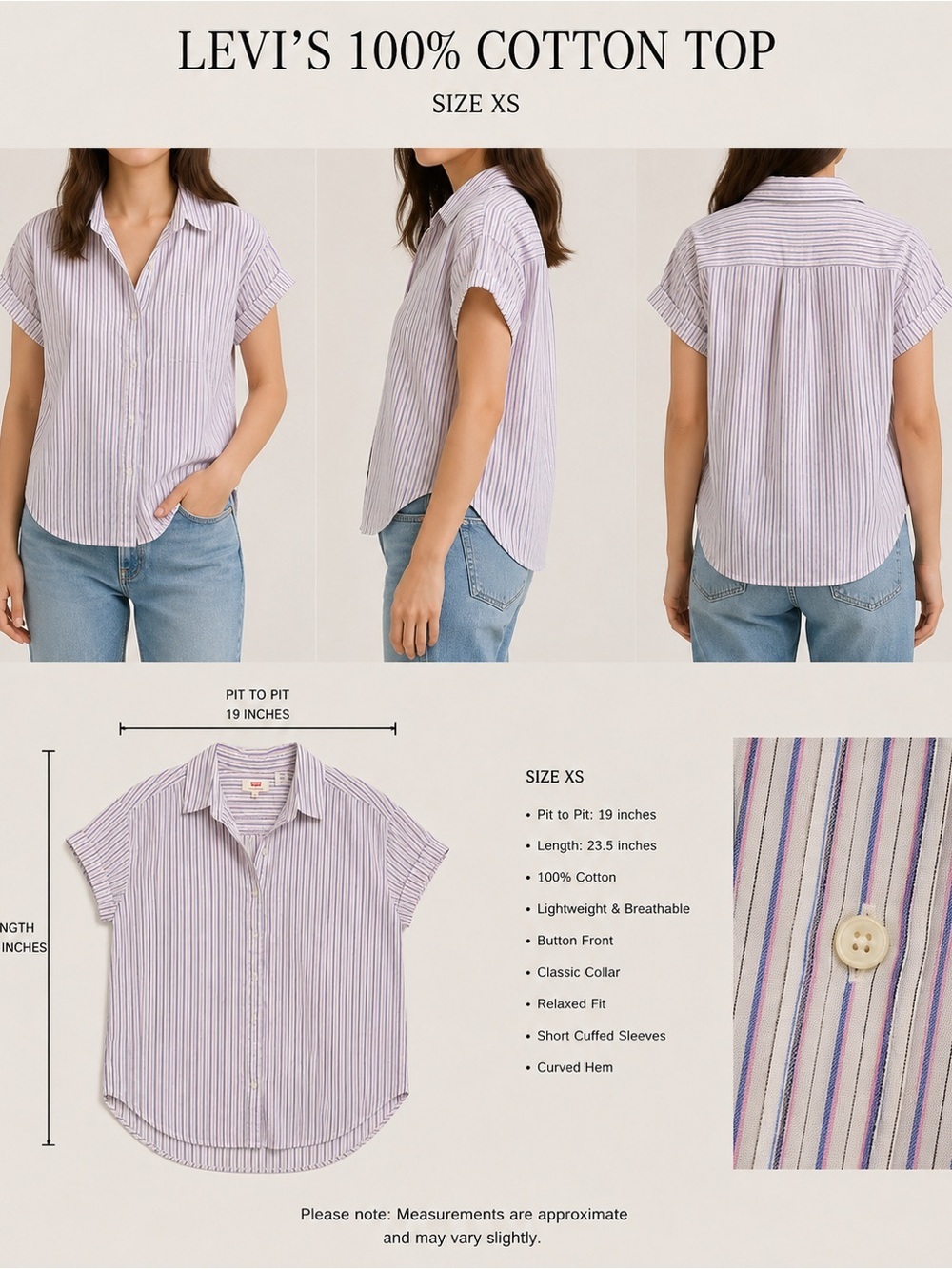 Levi's Blue and White Striped Cotton Button-Down Shirt